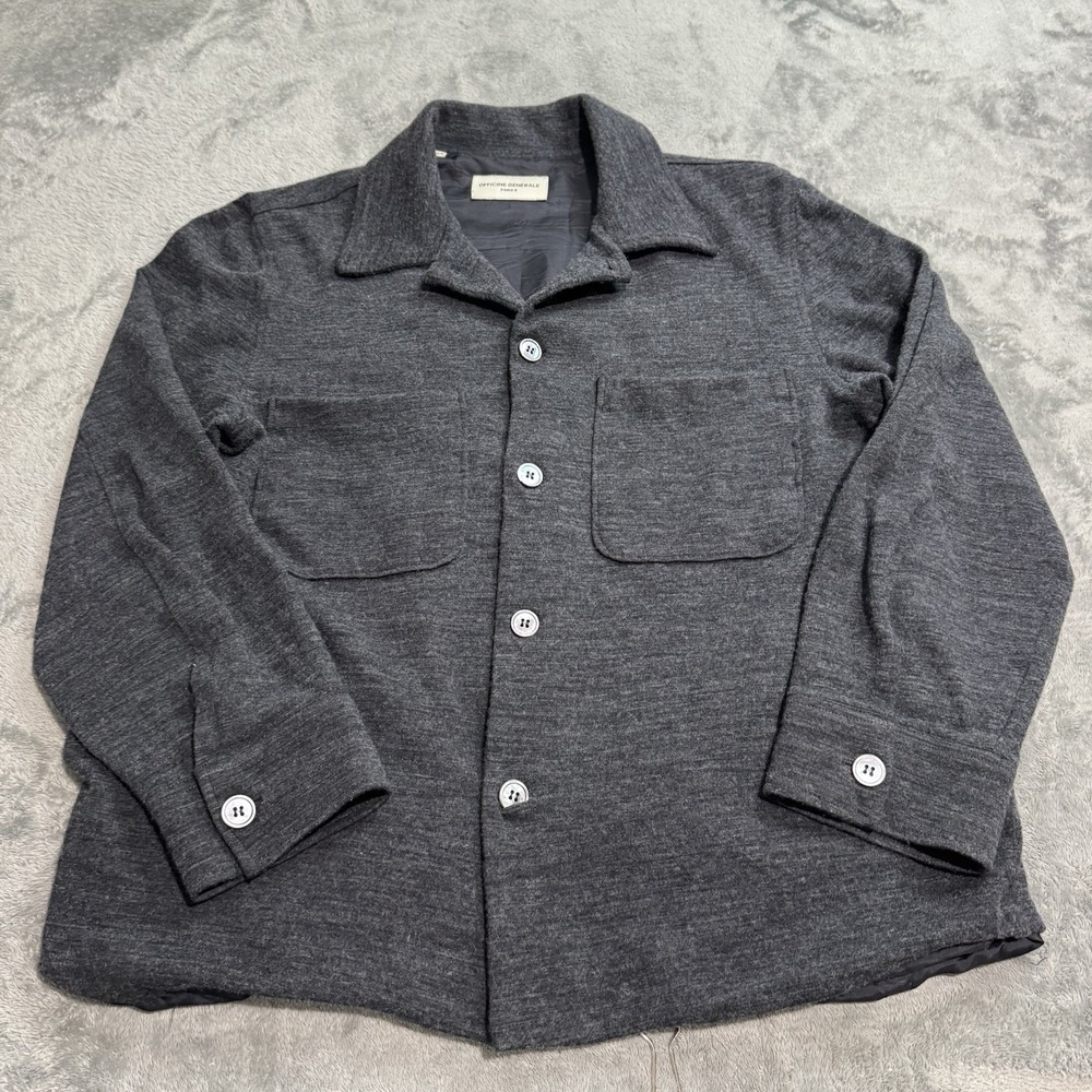 Officine Generale Wool Cotton Button Up Shirt Mens XS Gray Preppy Business